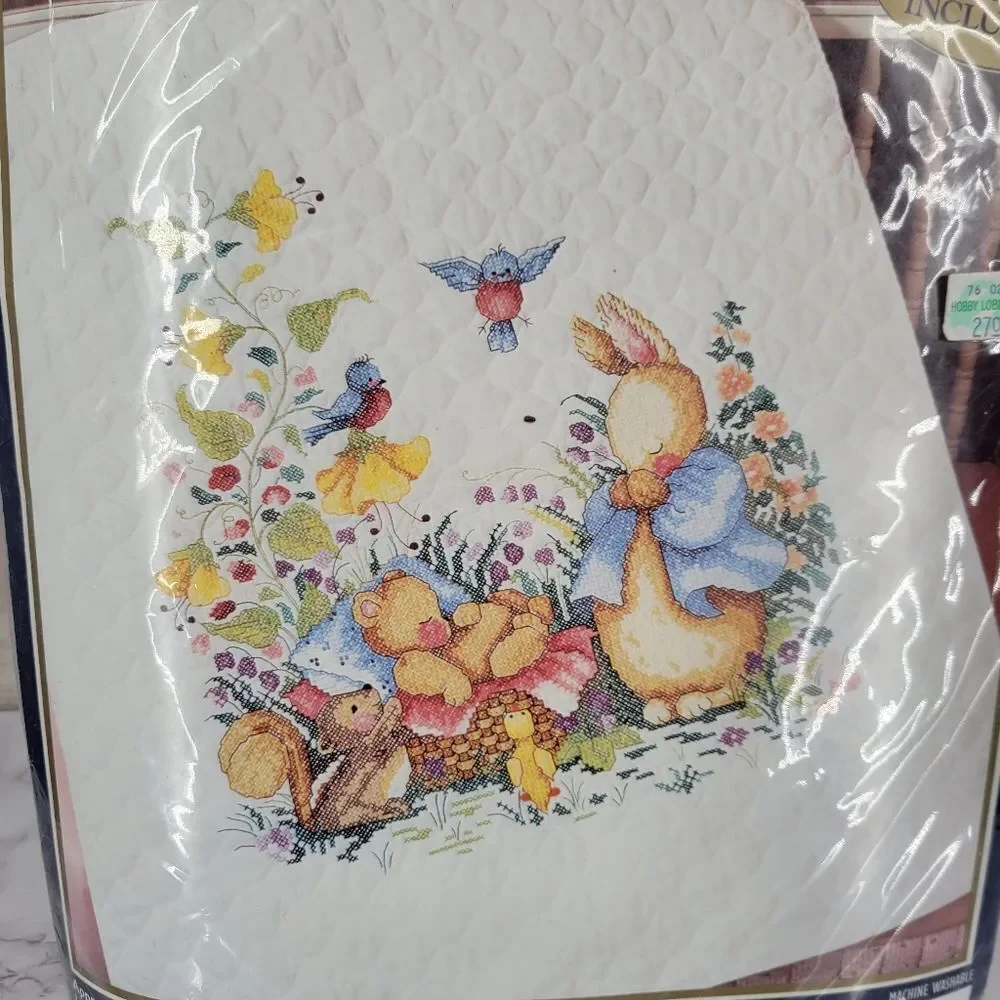 Bucilla Baby Stamped Cross Stitch Kit 42101 Rabbit  New Little One Crib Cover
